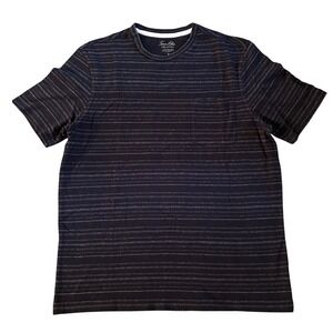 Tasso‎ Elba Island Mens T-Shirt Small Black Striped Cotton Short Sleeve Pocket